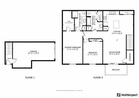 Floor plan for 2 beds, 2 baths, 1400 sqft